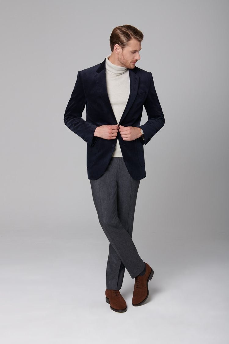 Navy suit jacket grey trousers best sale