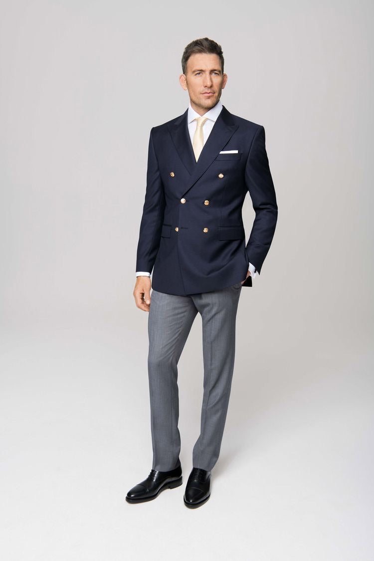 Custom Made Navy Double-breasted Suit Jacket+Grey Trousers