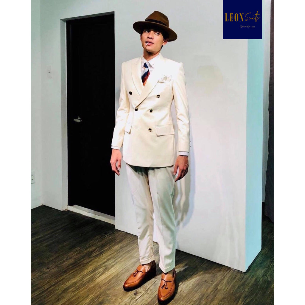 Cream Beige Double-breasted Suit