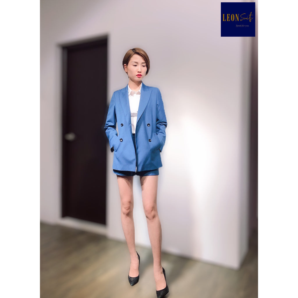 Blue Double-breasted Suit with ‘A’ shaped Trouser Shorts