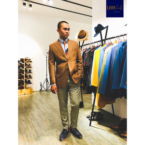 Brown Suit Jacket with Yellow Beige Trousers