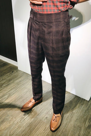 Custom Made Standard Plaid Brown Classic Highwaist Trousers