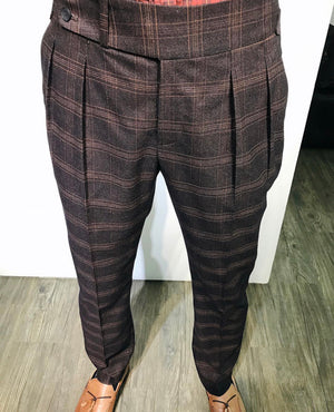Custom Made Standard Plaid Brown Classic Highwaist Trousers