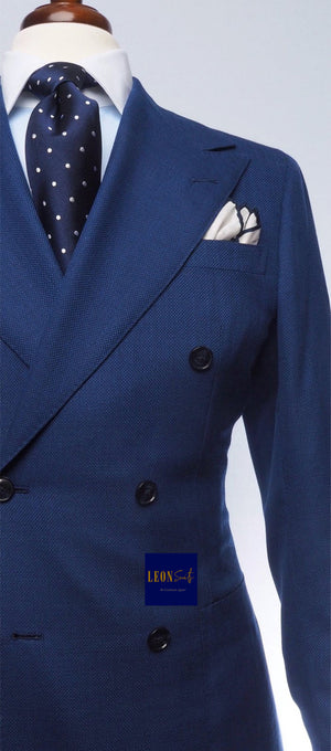 Premium Bespoke Medium Blue Double Breasted Suit