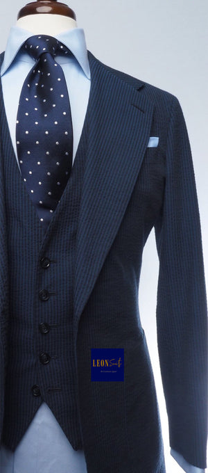 Premium Bespoke Striped Navy 3-Piece Suit