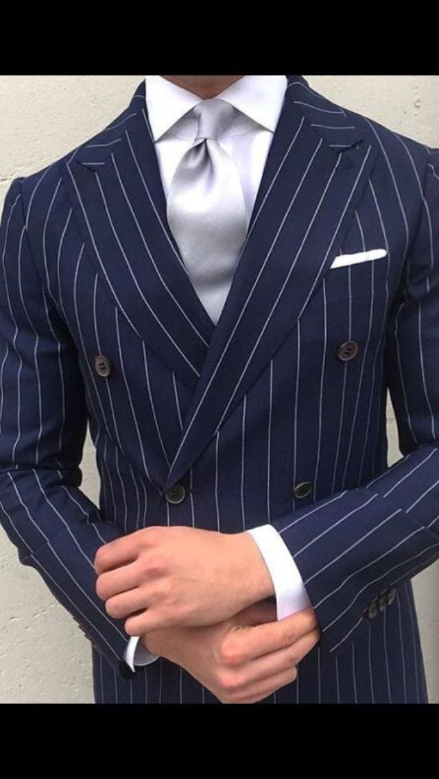 Premium Bespoke Navy w/ Vertical Stripe Double Breasted Suit