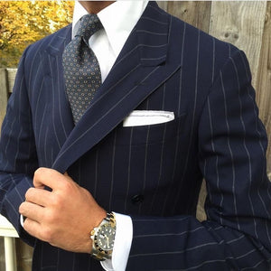 Premium Bespoke Navy w/ Vertical Stripe Double Breasted Suit