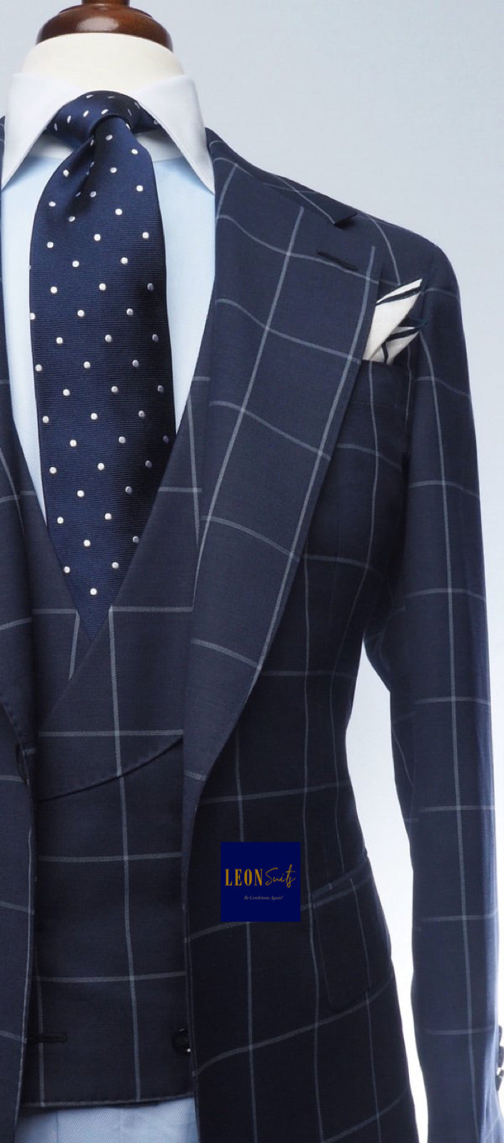 Premium Bespoke Navy w/ Windowpane 3-Piece Suit