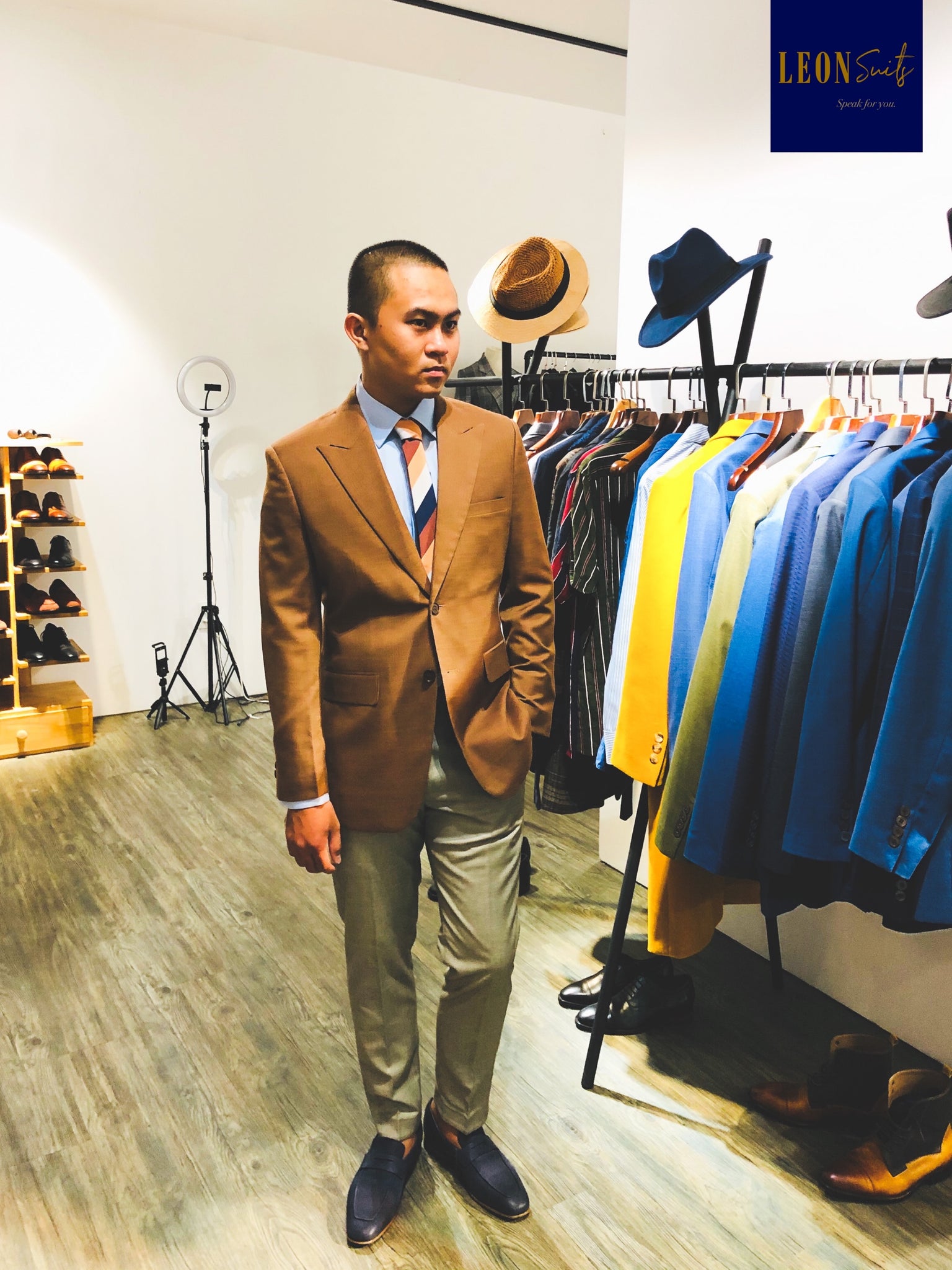 Brown Suit Jacket with Yellow Beige Trousers