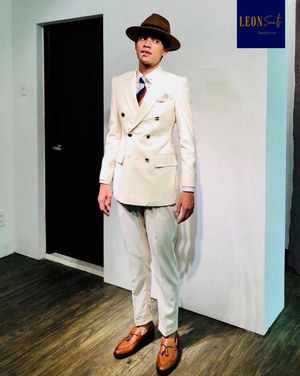 Cream Beige Double-breasted Suit