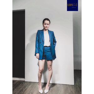 Custom Made Blue Double-breasted Lady Suit with Shorts