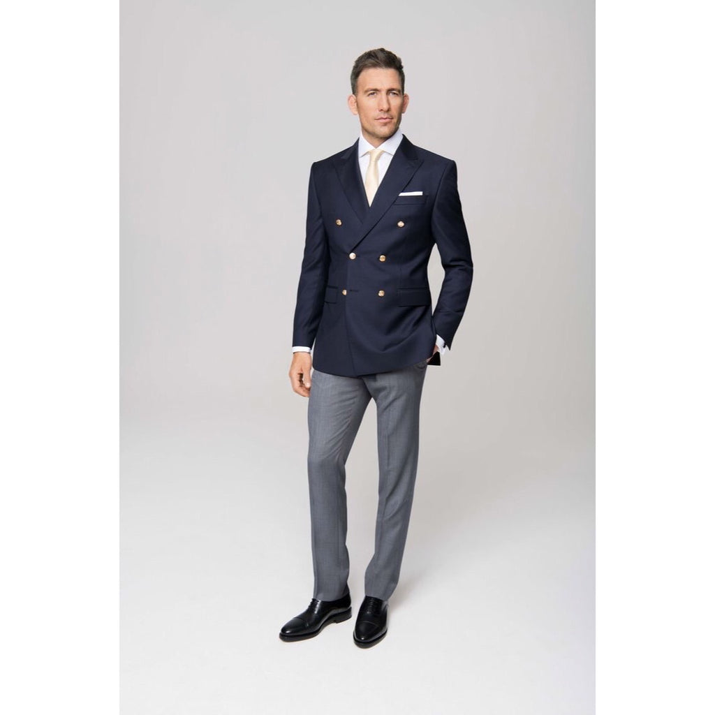 Custom Made Navy Double-breasted Suit Jacket+Grey Trousers